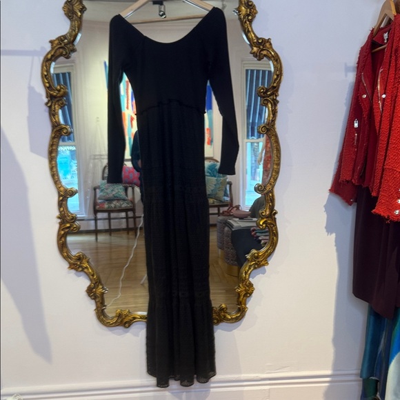 Free People Earth Angel Black rib knit swiss dot lace  Maxi Dress size L - Picture 7 of 17